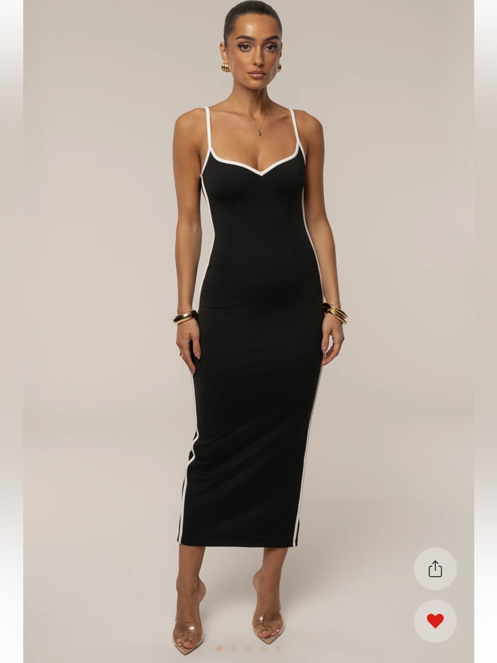 JLUXLABEL Black Midi Dress with White Contrast Trim